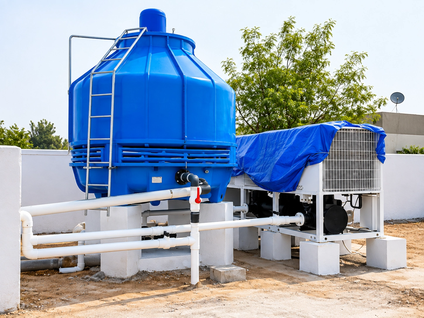 Cooling tower and chiller used in sodium hypochlorite manufacturing